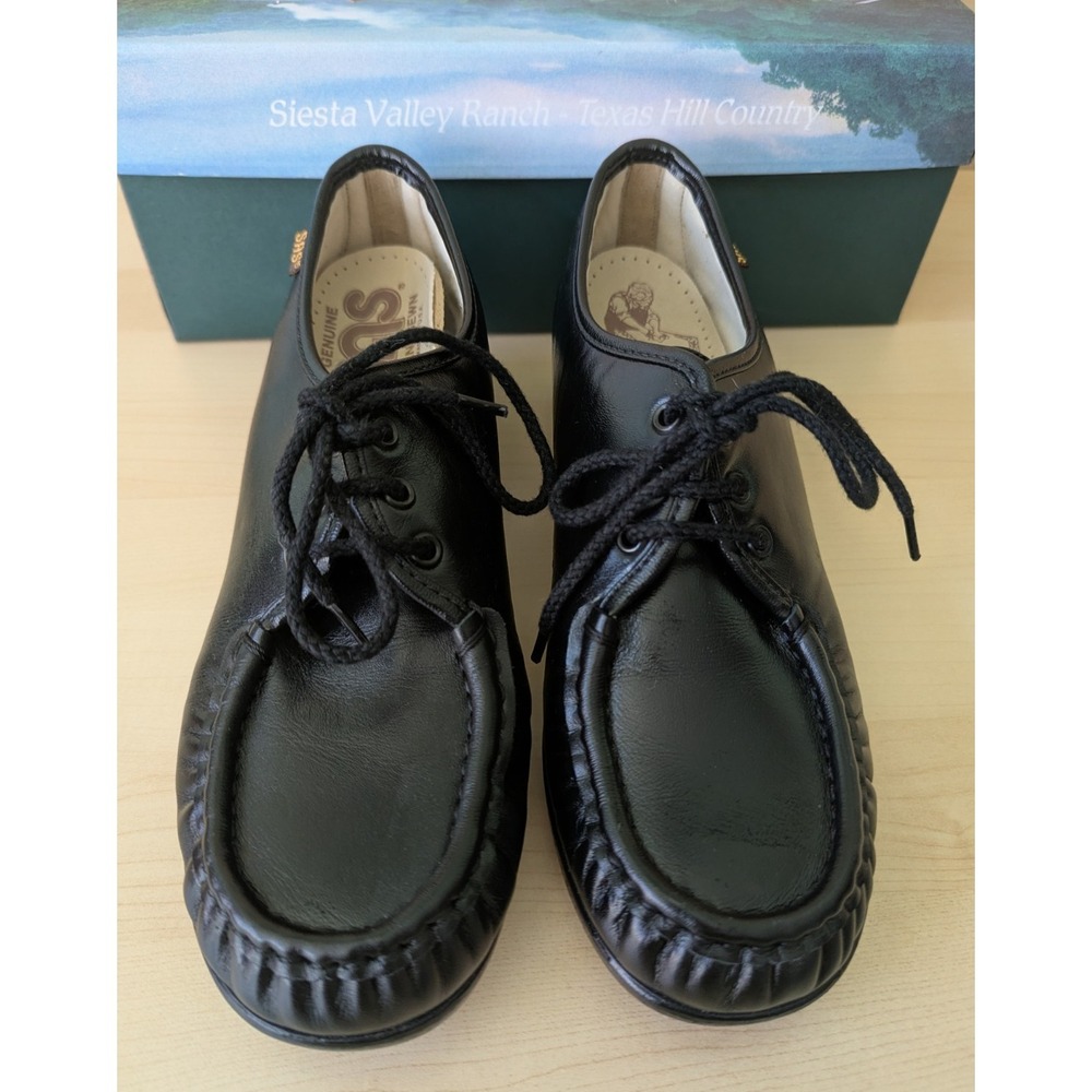 SAS Siesta Lace Up Tripad Comfort Black Bounce Moccasin Lace Wedge Oxfords w/box - Picture 2 of 12